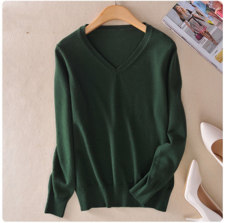 Pullover in Maglia da Donna con Scollo a V e Maniche Lunghe dal Taglio Dritto Tessuto Leggero e Versatile