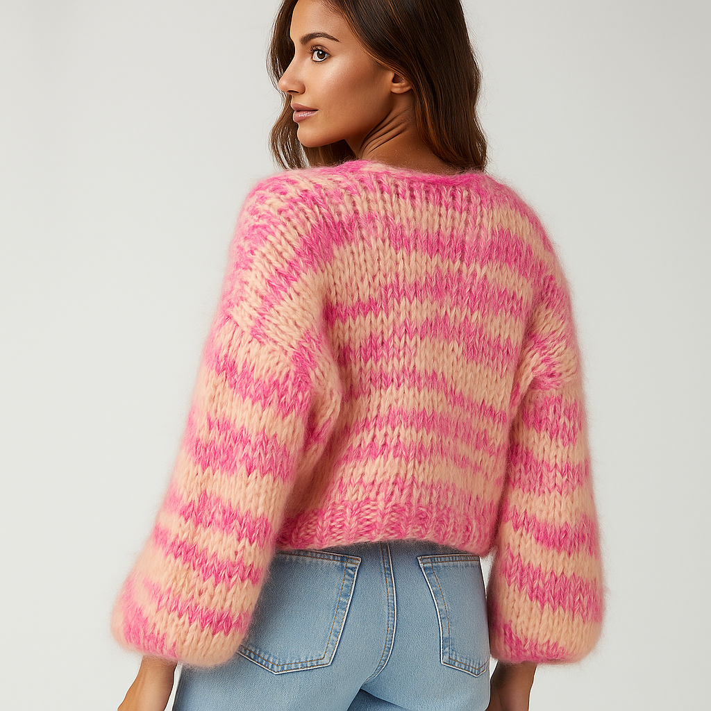 Cardigan da Donna in Punto Spugna Morbido senza Chiusure con Maniche a Sbuffo e Taglio Oversize Dritto