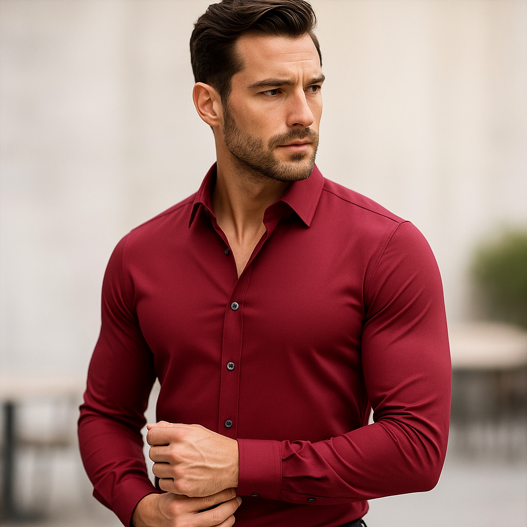 Camicia da Uomo Slim Fit in Tessuto Elasticizzato Vestibilità Confortevole e Linea Contemporanea