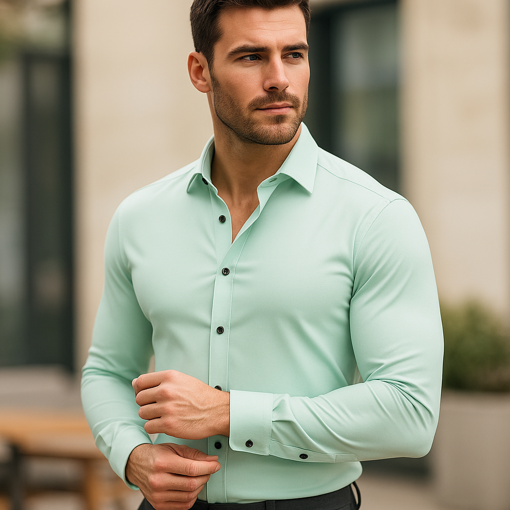 Camicia da Uomo Slim Fit in Tessuto Elasticizzato Vestibilità Confortevole e Linea Contemporanea