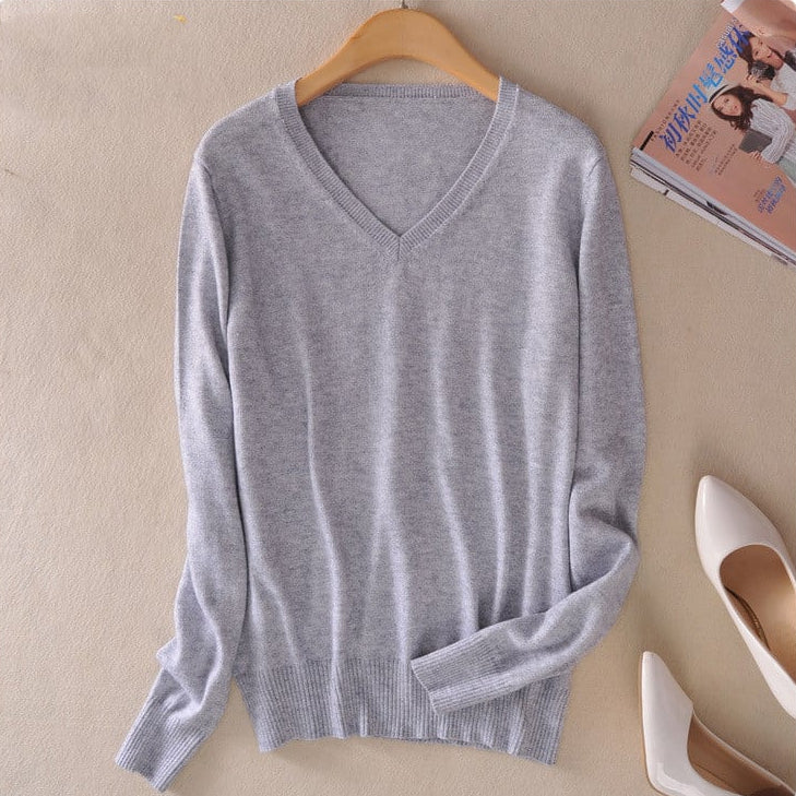 Pullover in Maglia da Donna con Scollo a V e Maniche Lunghe dal Taglio Dritto Tessuto Leggero e Versatile