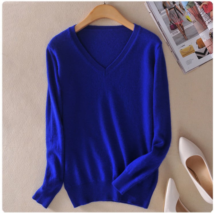 Pullover in Maglia da Donna con Scollo a V e Maniche Lunghe dal Taglio Dritto Tessuto Leggero e Versatile