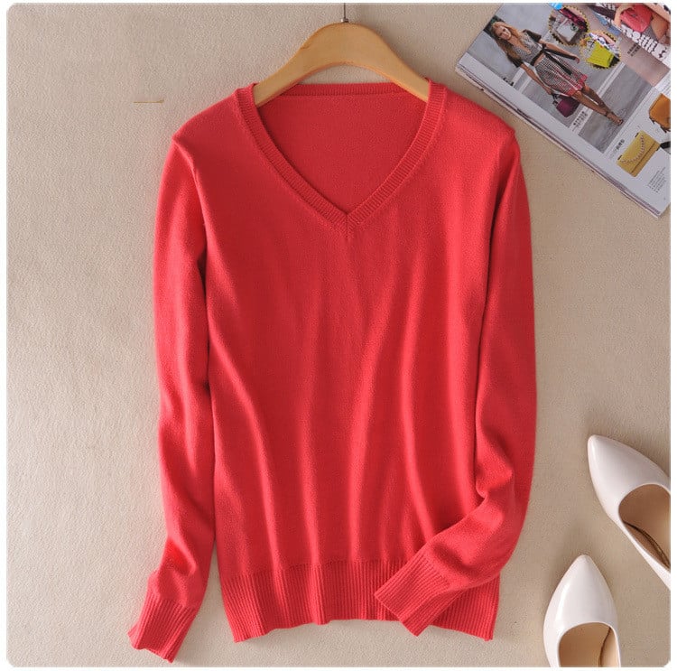 Pullover in Maglia da Donna con Scollo a V e Maniche Lunghe dal Taglio Dritto Tessuto Leggero e Versatile