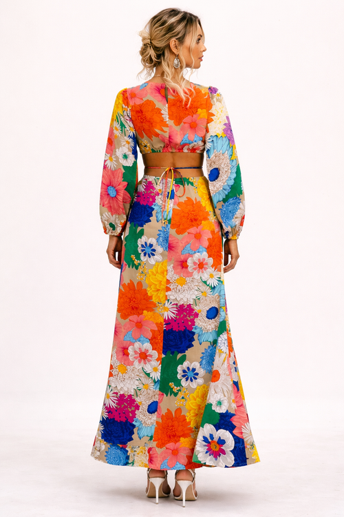 Abito Maxi Floreale Donna Maniche Lunghe a Palloncino – Orlena