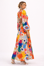 Abito Maxi Floreale Donna Maniche Lunghe a Palloncino – Orlena