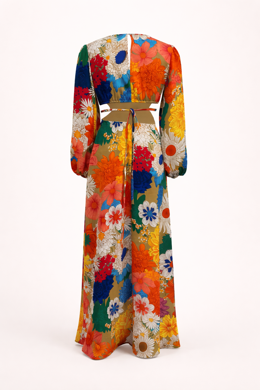 Abito Maxi Floreale Donna Maniche Lunghe a Palloncino – Orlena