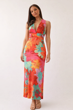 Abito Maxi Floreale Donna Scollo All'Americana Taglio Aderente Estate – Zafira