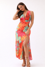Abito Maxi Floreale Donna Scollo All'Americana Taglio Aderente Estate – Zafira