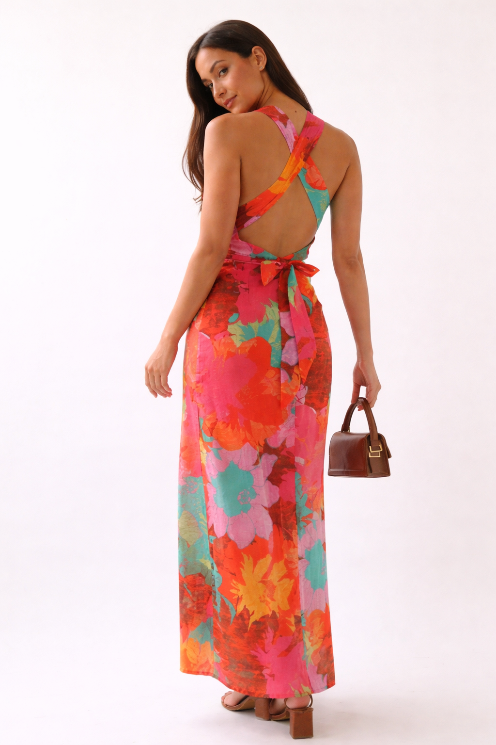 Abito Maxi Floreale Donna Scollo All'Americana Taglio Aderente Estate – Zafira