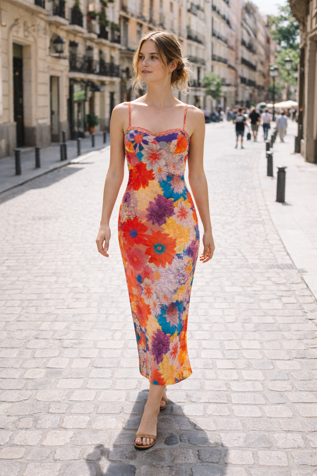 Abito Maxi Floreale Donna Spalline Sottili Taglio Aderente – Lirenne