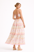 Abito Midi Donna Stampa Colorata Spalline Sottili Gonna a Strati – Michela