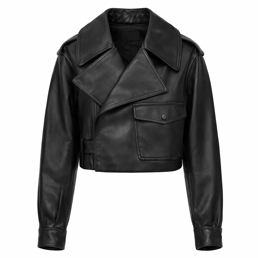 Giacca in Tessuto Liscio con Revers Amplo Taglio Corto per Mezza Stagione Elegante Linea Pulita