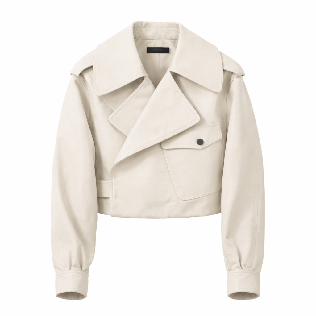 Giacca in Tessuto Liscio con Revers Amplo Taglio Corto per Mezza Stagione Elegante Linea Pulita