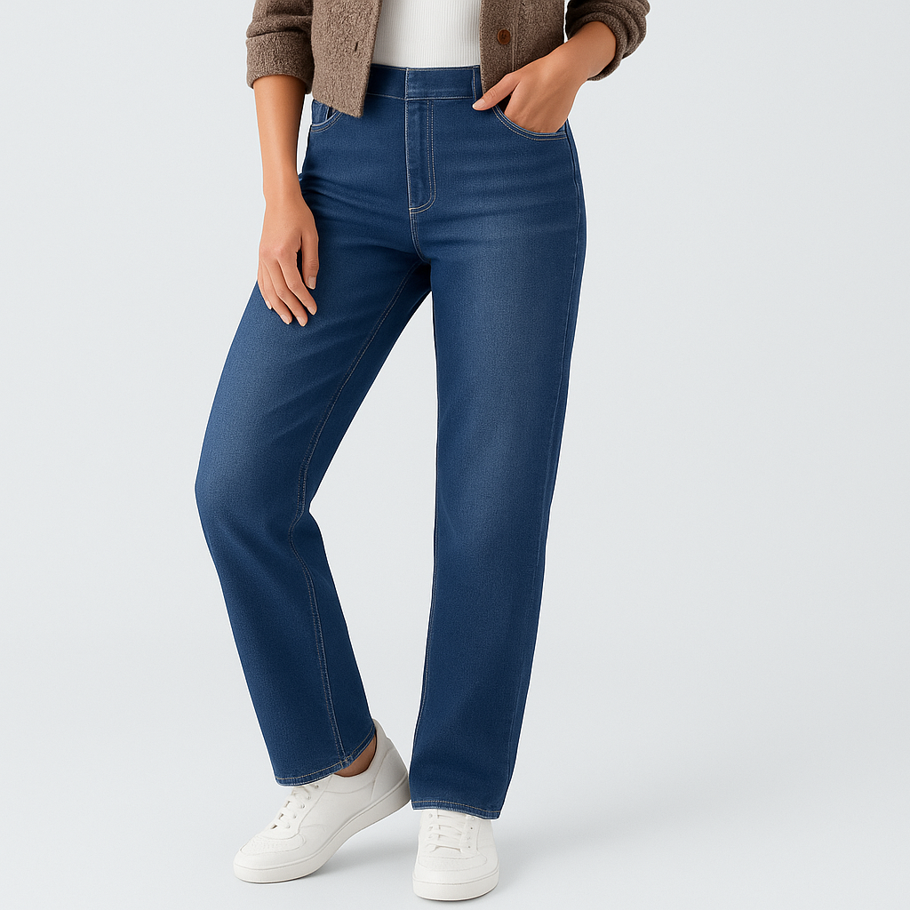 Pantaloni Donna in Tessuto Strutturato Vita Alta con Silhouette Rettilinea e Gamba Dritta