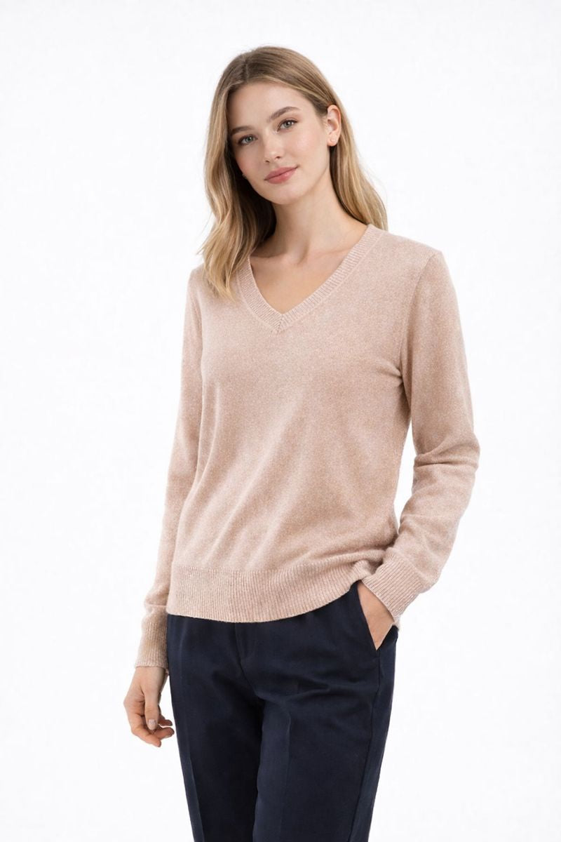 Pullover in Maglia da Donna con Scollo a V e Maniche Lunghe dal Taglio Dritto Tessuto Leggero e Versatile