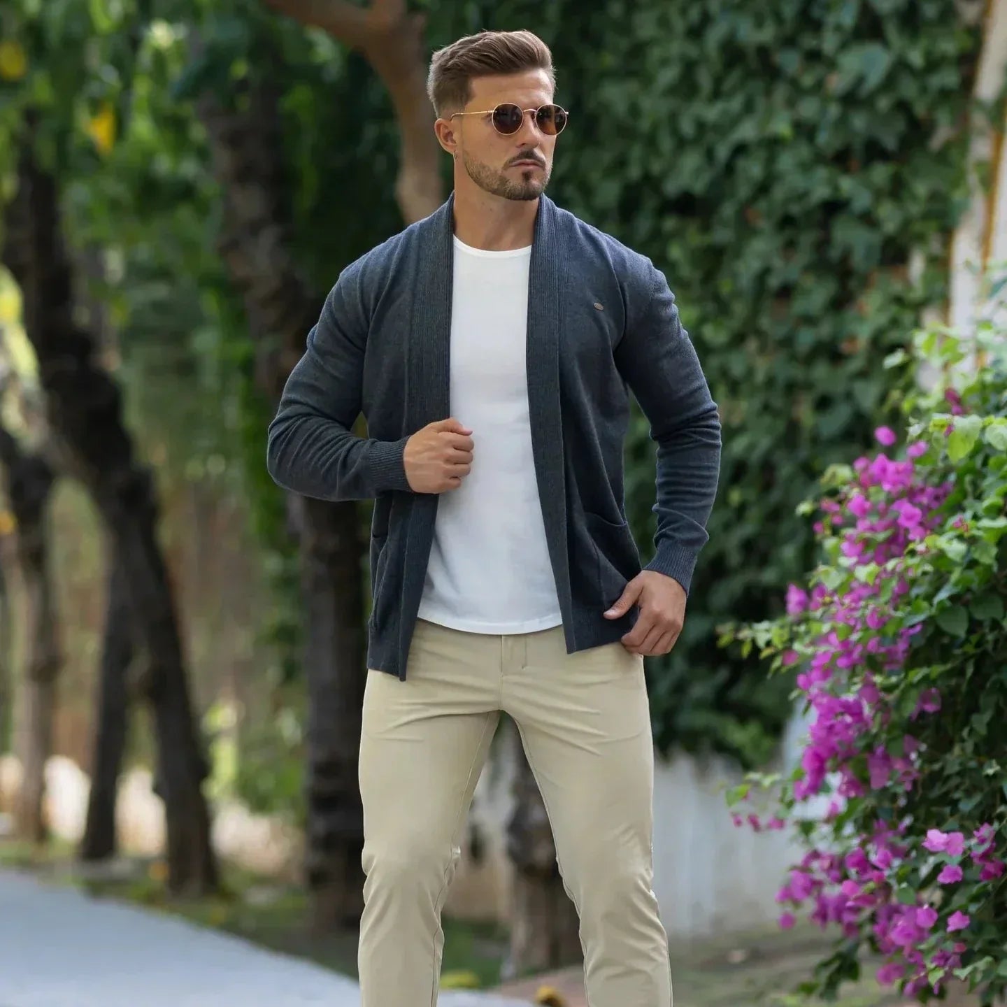 Cardigan in Maglia Leggera con Tasche Frontali, Taglio Aperto per Linea Rilassata e Facile da Vestire