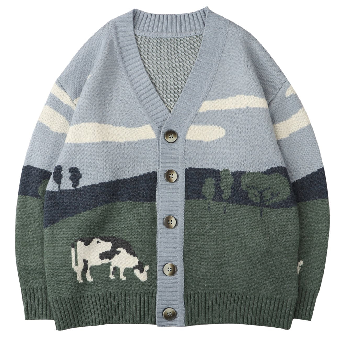 Cardigan Uomo in Maglia di Peso Medio con Motivo Grafico Chiusura Frontale a Bottoni e Collo a V