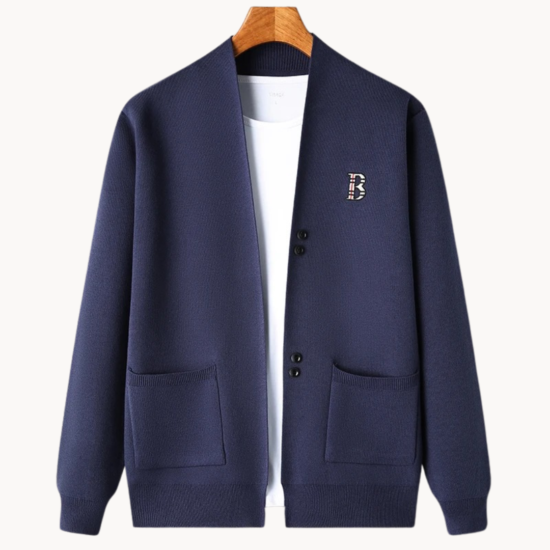 Cardigan Uomo in Tessuto Misto Cotone con Collo Aperto e Chiusura Frontale a Bottoni