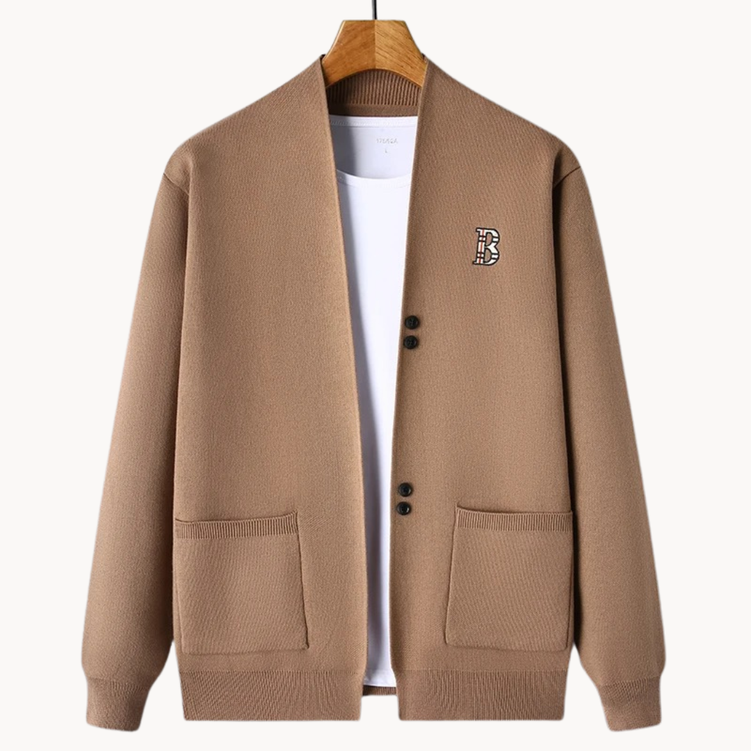 Cardigan Uomo in Tessuto Misto Cotone con Collo Aperto e Chiusura Frontale a Bottoni