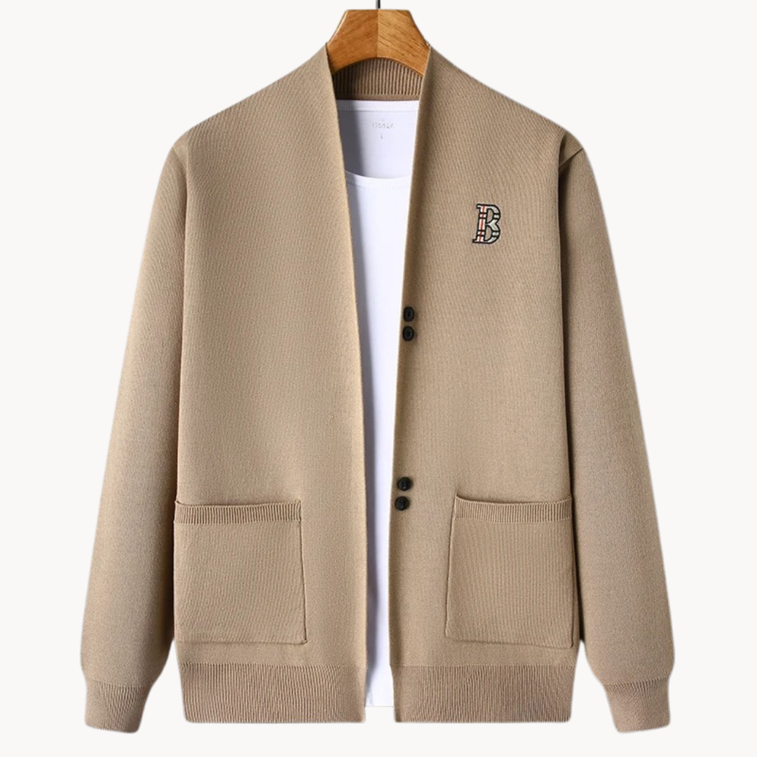 Cardigan Uomo in Tessuto Misto Cotone con Collo Aperto e Chiusura Frontale a Bottoni