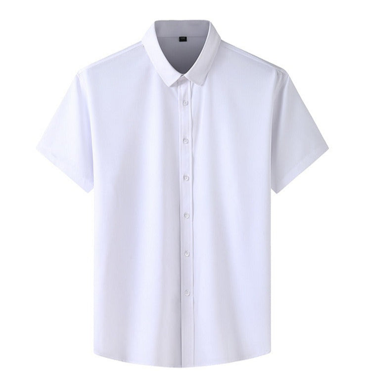 Camicia in Poliestere Elastico a Maniche Corte con Chiusura Frontale a Bottoni e Collo Classico