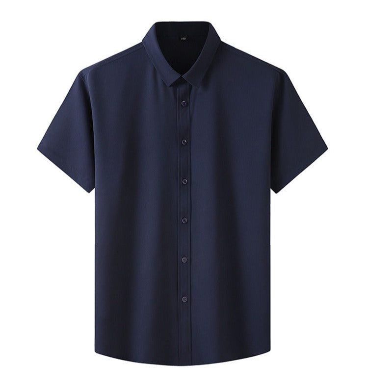 Camicia in Poliestere Elastico a Maniche Corte con Chiusura Frontale a Bottoni e Collo Classico